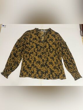 The Fold London US 4 Silk Blend Gold Floral Metallic Smocked Blouse Top Luxury
